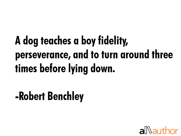 A dog teaches a boy fidelity, perseverance, and to turn around three times before lying down. - Robert Benchley Quote GIF