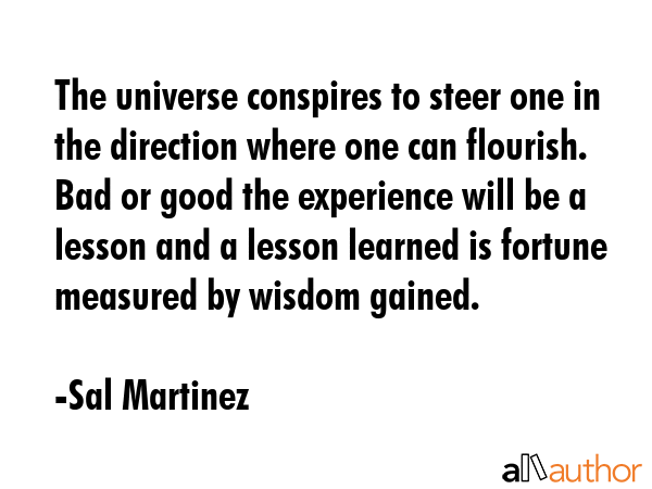 The universe conspires to steer one in the direction where one can flourish. Bad or good the... - Sal Martinez Quote GIF