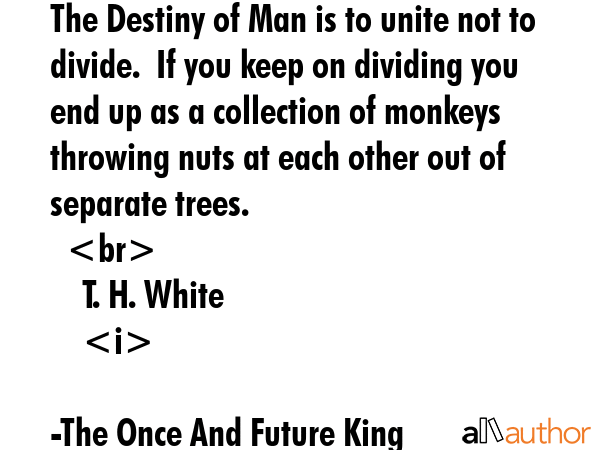 The Destiny of Man is to unite not to divide.  If you keep on dividing you end up as a collection... - The Once And Future King Quote GIF