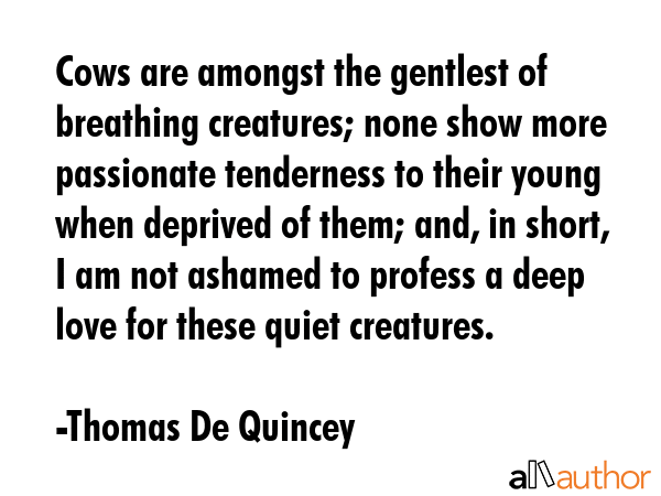Cows are amongst the gentlest of breathing creatures; none show more passionate tenderness to their... - Thomas De Quincey Quote GIF