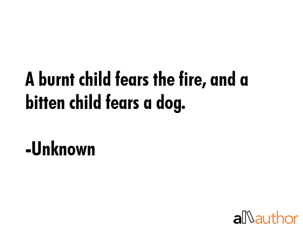 A burnt child fears the fire, and a bitten child fears a dog. - Unknown Quote GIF