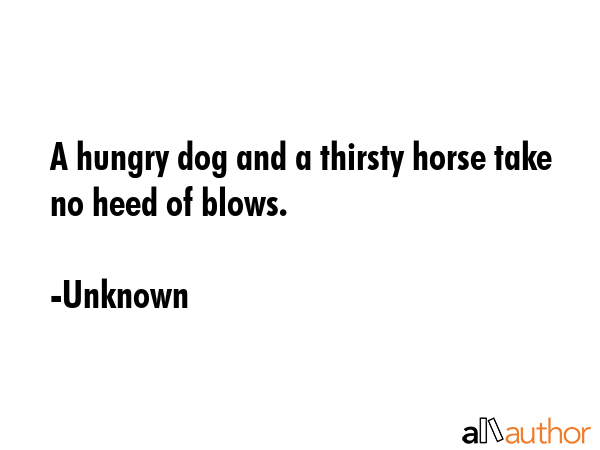 A hungry dog and a thirsty horse take no heed of blows. - Unknown Quote GIF