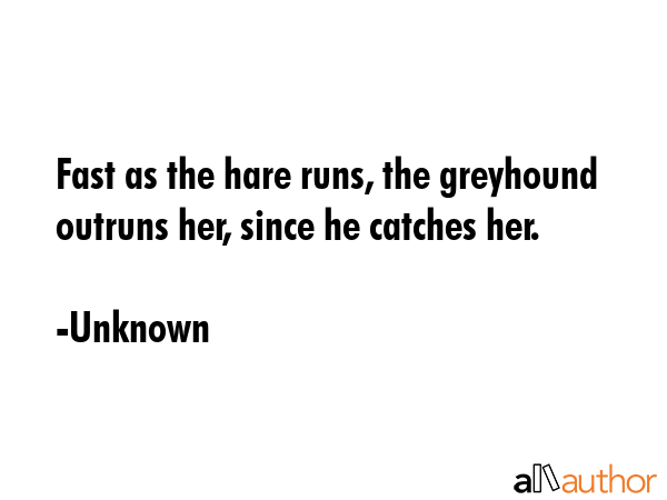 Fast as the hare runs, the greyhound outruns her, since he catches her. - Unknown Quote GIF