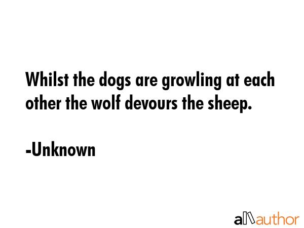 Whilst the dogs are growling at each other the wolf devours the sheep. - Unknown Quote GIF
