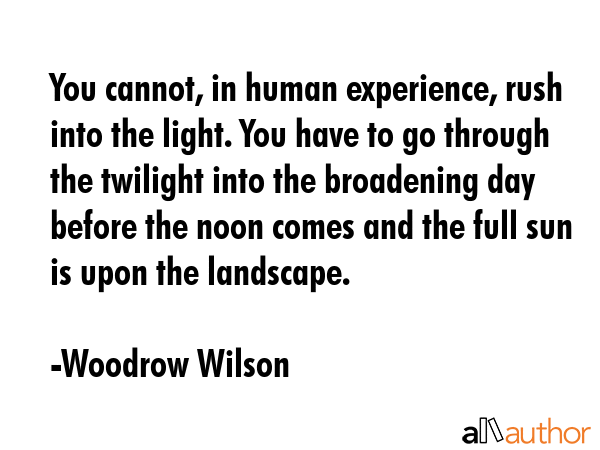 You cannot, in human experience, rush into the light. You have to go through the twilight into the... - Woodrow Wilson Quote GIF